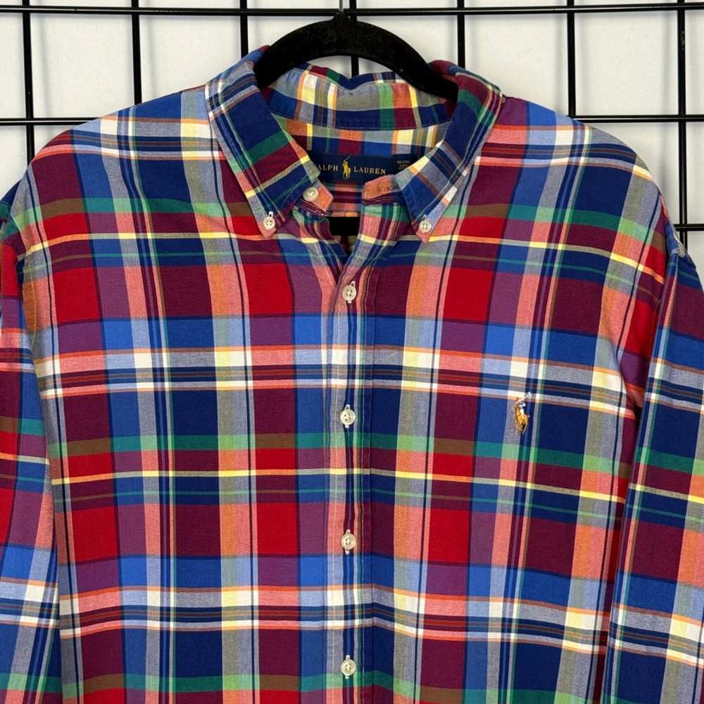Ralph Lauren Button Down Oxford Shirt Mens XXL Red Multicolor Plaid Long Sleeve